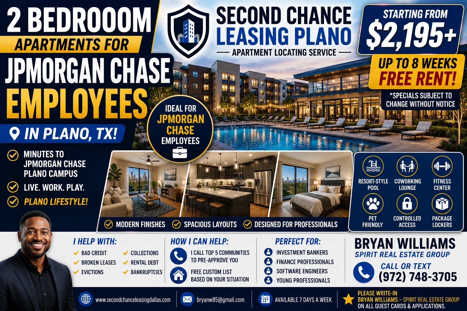 2 BEDROOM APARTMENTS FOR JPMORGAN CHASE EMPLOYEES IN PLANO TX | SECOND CHANCE LEASING PLANO | STARTING FROM $2,195+ | RESORT-STYLE POOL + COWORKING LOUNGE