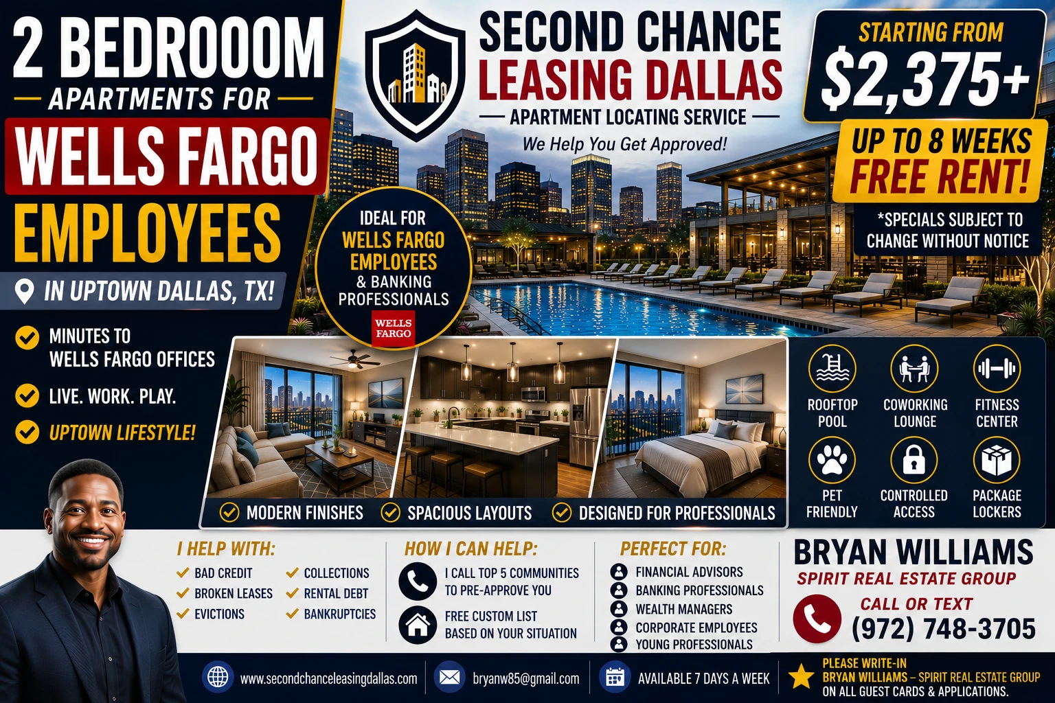 2 BEDROOM APARTMENTS FOR WELLS FARGO EMPLOYEES IN UPTOWN DALLAS | SECOND CHANCE LEASING DALLAS | STARTING FROM $2,375+ | ROOFTOP POOL + COWORKING LOUNGE