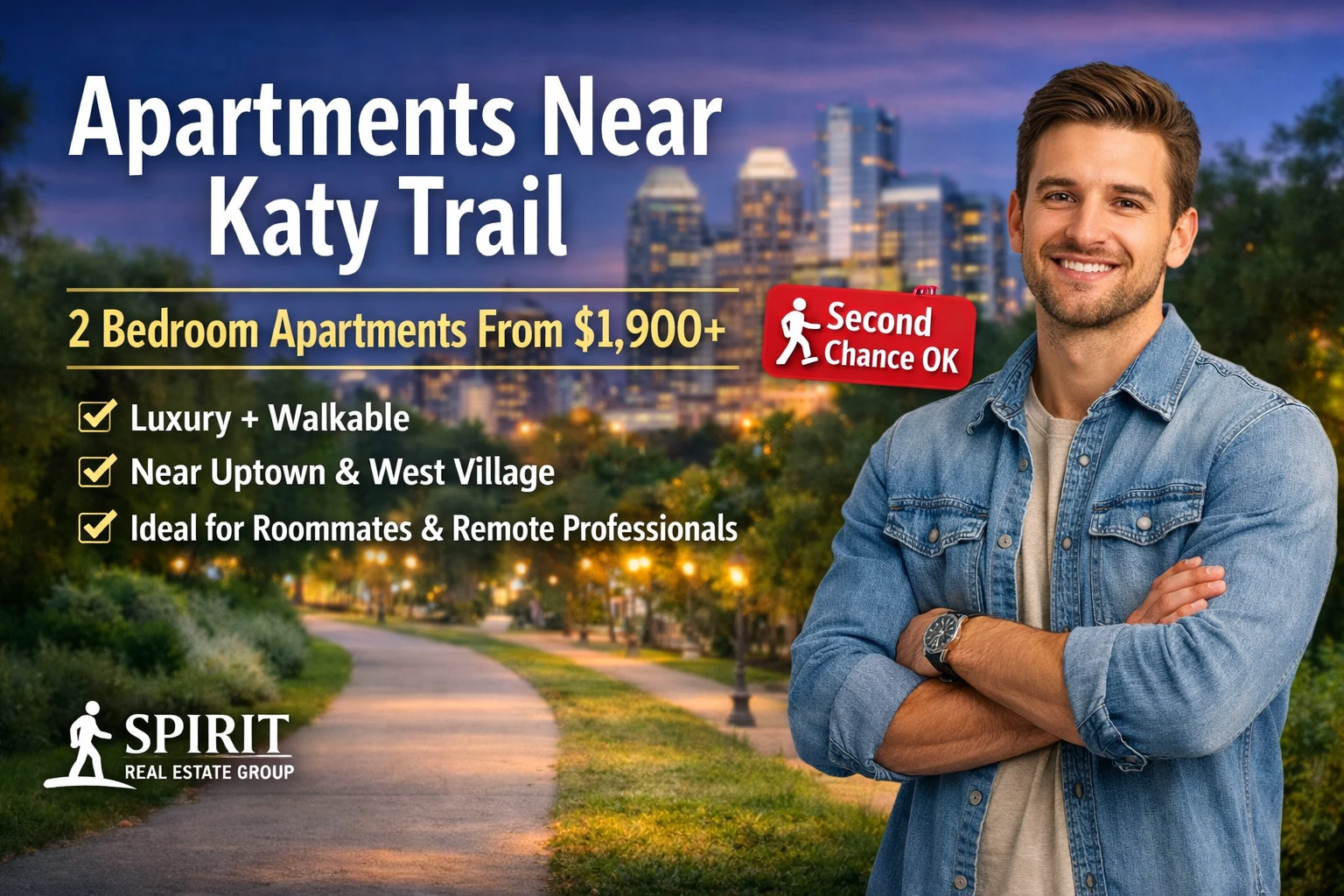 2 BEDROOM APARTMENTS NEAR KATY TRAIL | SECOND CHANCE LEASING DALLAS | 2 BEDROOM APARTMENTS FROM $1,900+