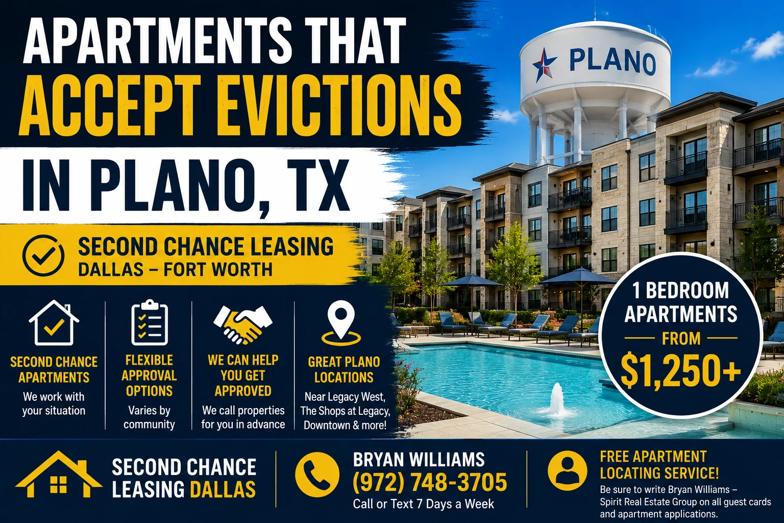 APARTMENTS THAT ACCEPT EVICTIONS IN PLANO, TX | SECOND CHANCE LEASING DALLAS–FORT WORTH | 1 BEDROOM APARTMENTS FROM $1,250+