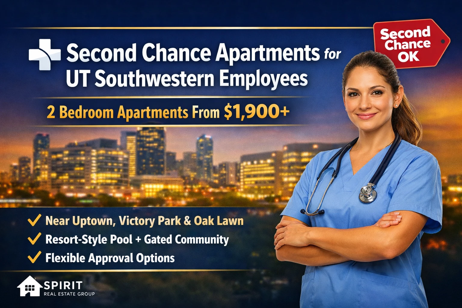 SECOND CHANCE APARTMENTS FOR UT SOUTHWESTERN MEDICAL CENTER EMPLOYEES IN UPTOWN DALLAS | 2 BEDROOM APARTMENTS FROM $1,900+ | GATED COMMUNITY + RESORT-STYLE POOL