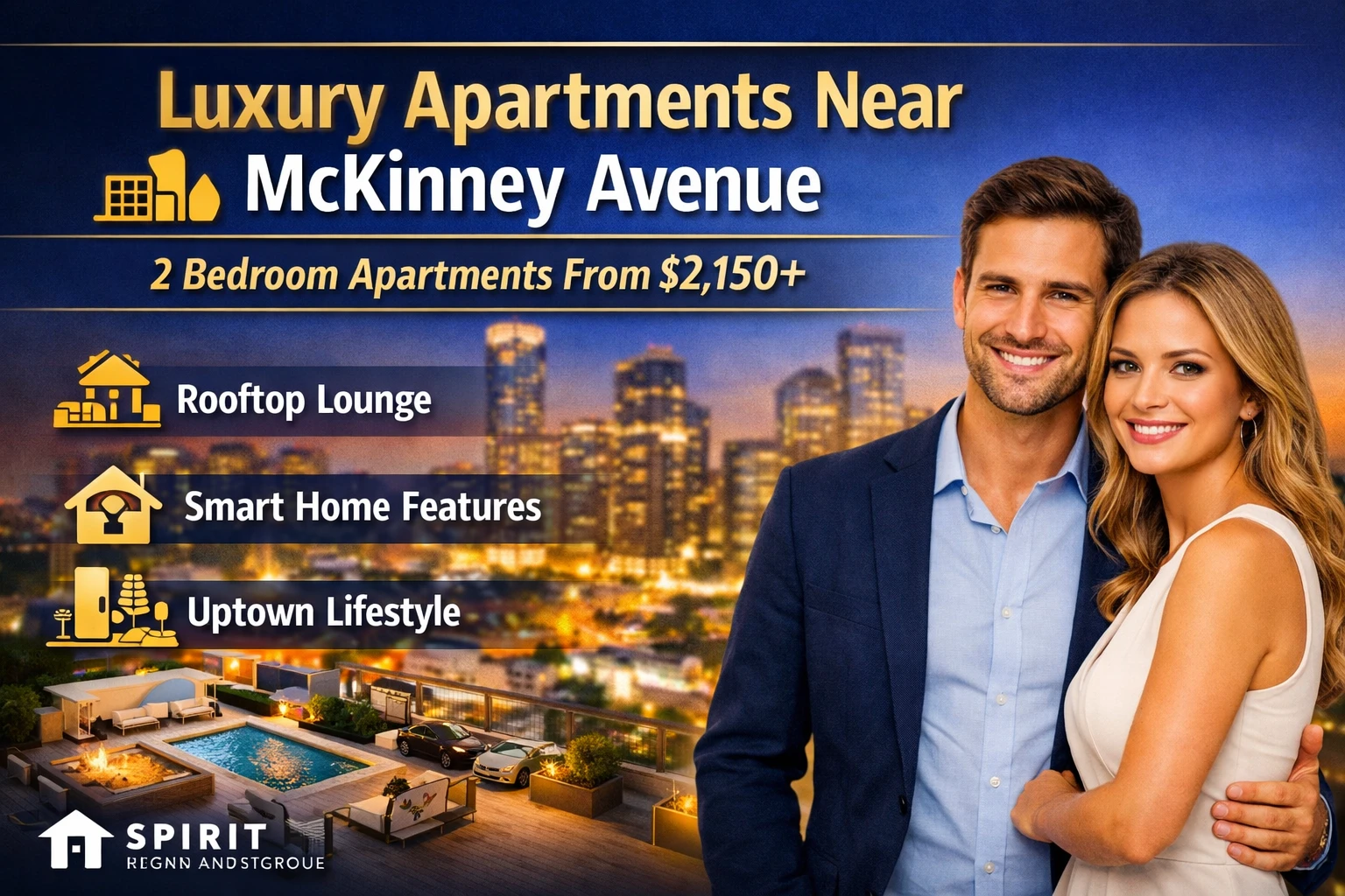 LUXURY APARTMENTS NEAR MCKINNEY AVENUE | ROOFTOP LOUNGE + SMART HOME FEATURES | 2 BEDROOM APARTMENTS FROM $2,150+
