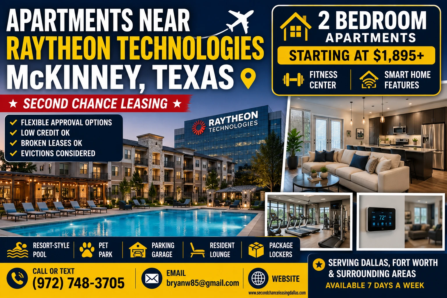 APARTMENTS NEAR RAYTHEON TECHNOLOGIES McKINNEY | SECOND CHANCE LEASING | 2 BEDROOM APARTMENTS FROM $1,895+ | FITNESS CENTER + SMART HOME FEATURES
