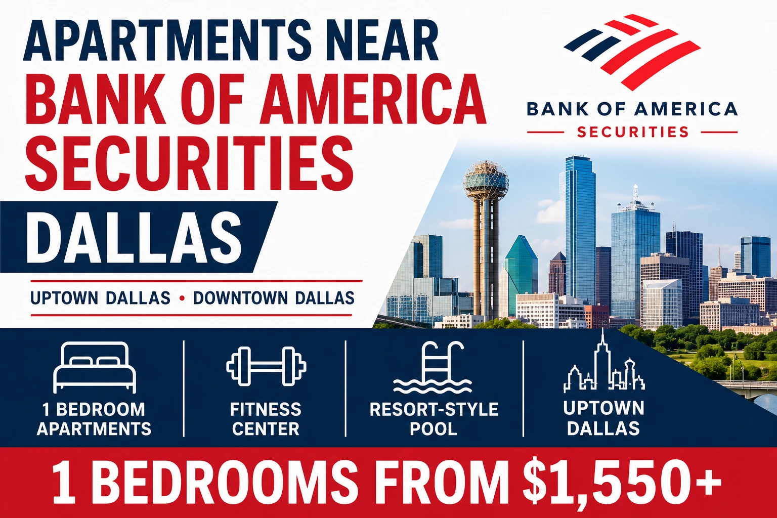 APARTMENTS NEAR BANK OF AMERICA SECURITIES DALLAS | SECOND CHANCE LEASING DALLAS–FORT WORTH | 1 BEDROOM APARTMENTS FROM $1,550+