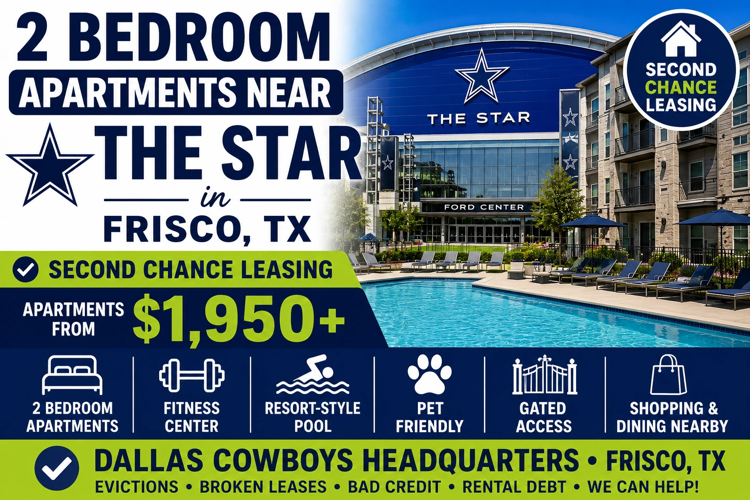 2 BEDROOM APARTMENTS NEAR THE STAR IN FRISCO, TX | SECOND CHANCE LEASING DALLAS–FORT WORTH | APARTMENTS FROM $1,950+