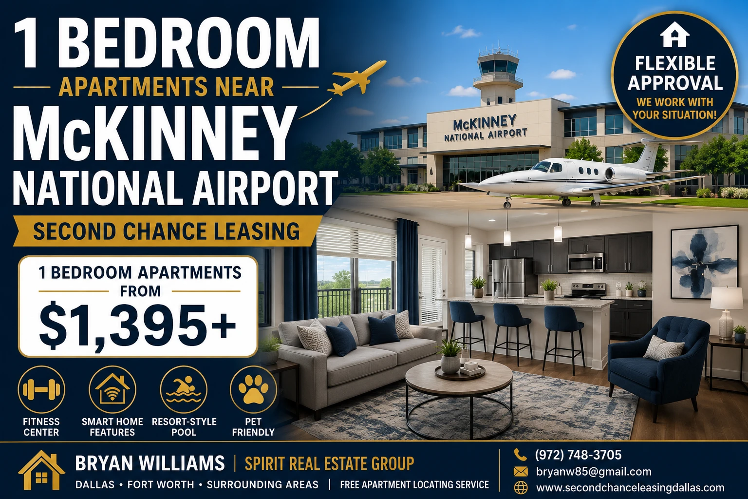 APARTMENTS NEAR McKINNEY NATIONAL AIRPORT | SECOND CHANCE LEASING | 1 BEDROOM APARTMENTS FROM $1,395+ | FITNESS CENTER + SMART HOME FEATURES