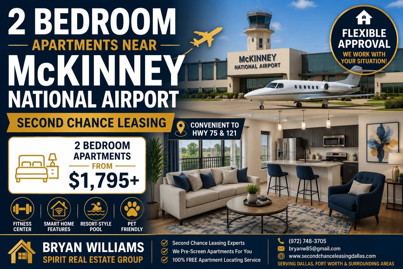 APARTMENTS NEAR McKINNEY NATIONAL AIRPORT | SECOND CHANCE LEASING | 2 BEDROOM APARTMENTS FROM $1,795+ | FITNESS CENTER + SMART HOME FEATURES