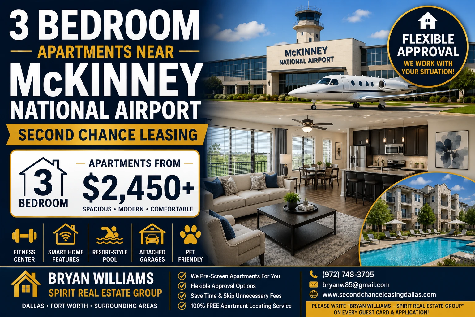 APARTMENTS NEAR McKINNEY NATIONAL AIRPORT | SECOND CHANCE LEASING | 3 BEDROOM APARTMENTS FROM $2,450+ | RESORT-STYLE POOL + ATTACHED GARAGES