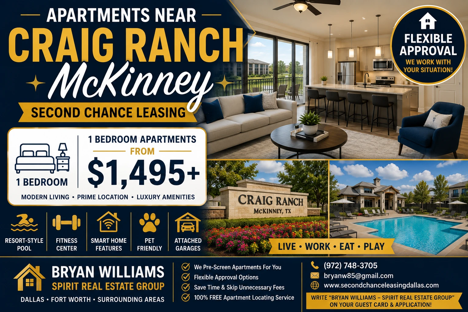 APARTMENTS NEAR CRAIG RANCH McKINNEY | SECOND CHANCE LEASING | 1 BEDROOM APARTMENTS FROM $1,495+ | RESORT-STYLE POOL + SMART HOME FEATURES