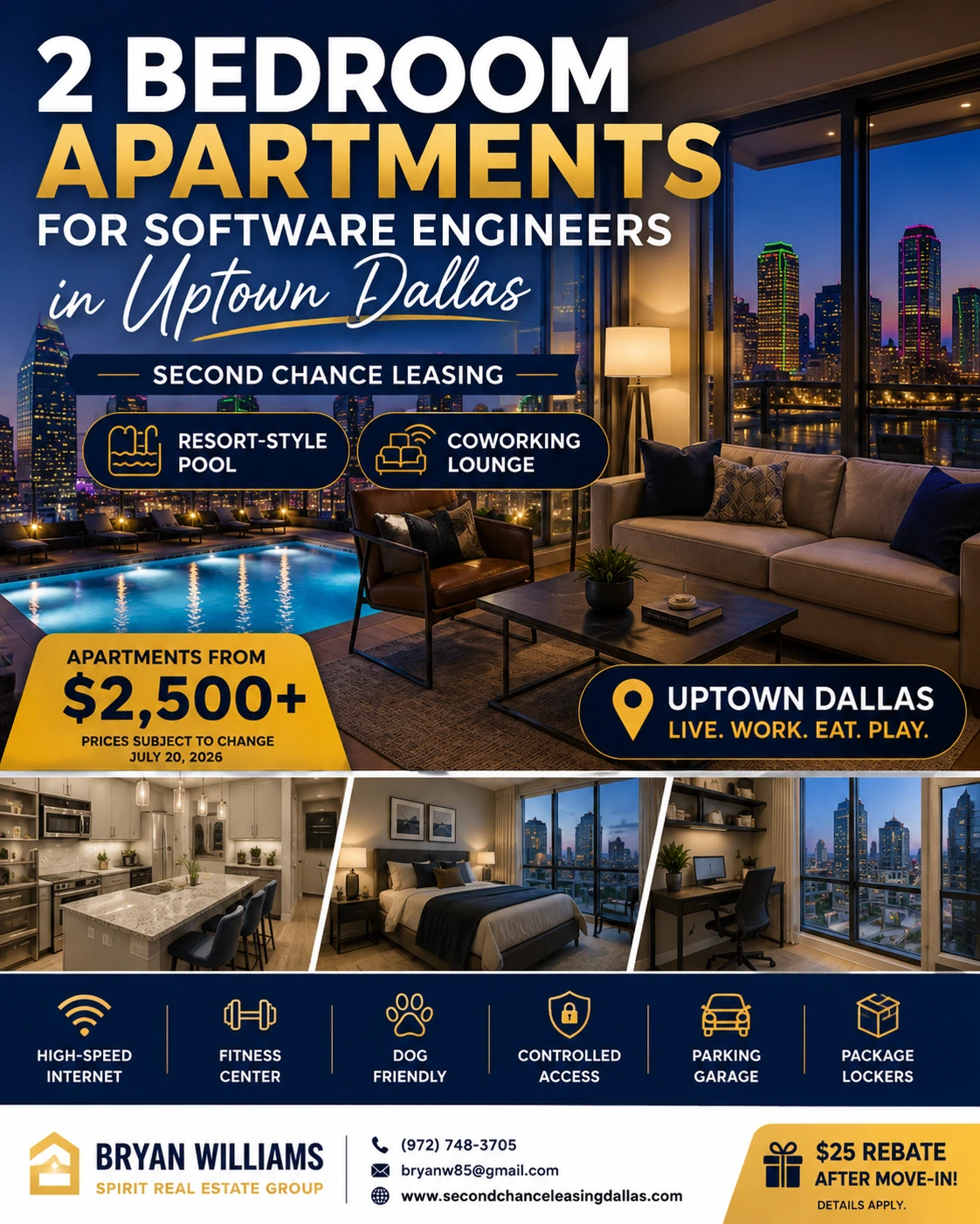 2 BEDROOM APARTMENTS FOR SOFTWARE ENGINEERS IN UPTOWN DALLAS | SECOND CHANCE LEASING | APARTMENTS FROM $2,500+ | RESORT-STYLE POOL + COWORKING LOUNGE