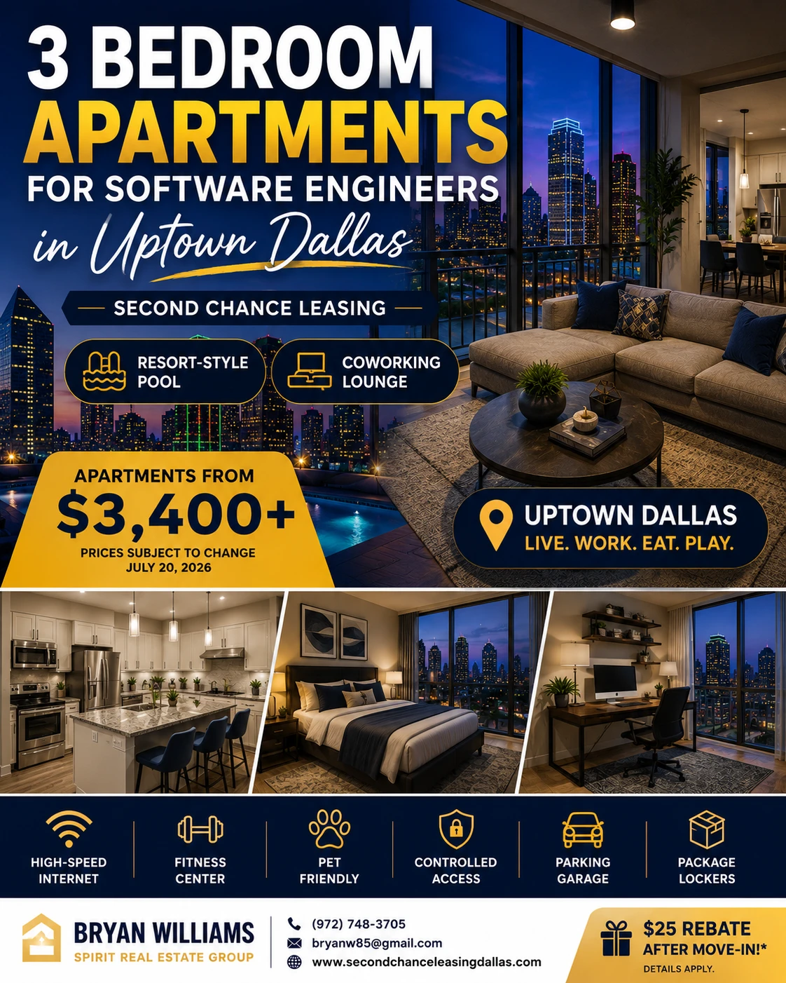 3 BEDROOM APARTMENTS FOR SOFTWARE ENGINEERS IN UPTOWN DALLAS | SECOND CHANCE LEASING | APARTMENTS FROM $3,400+ | RESORT-STYLE POOL + COWORKING LOUNGE