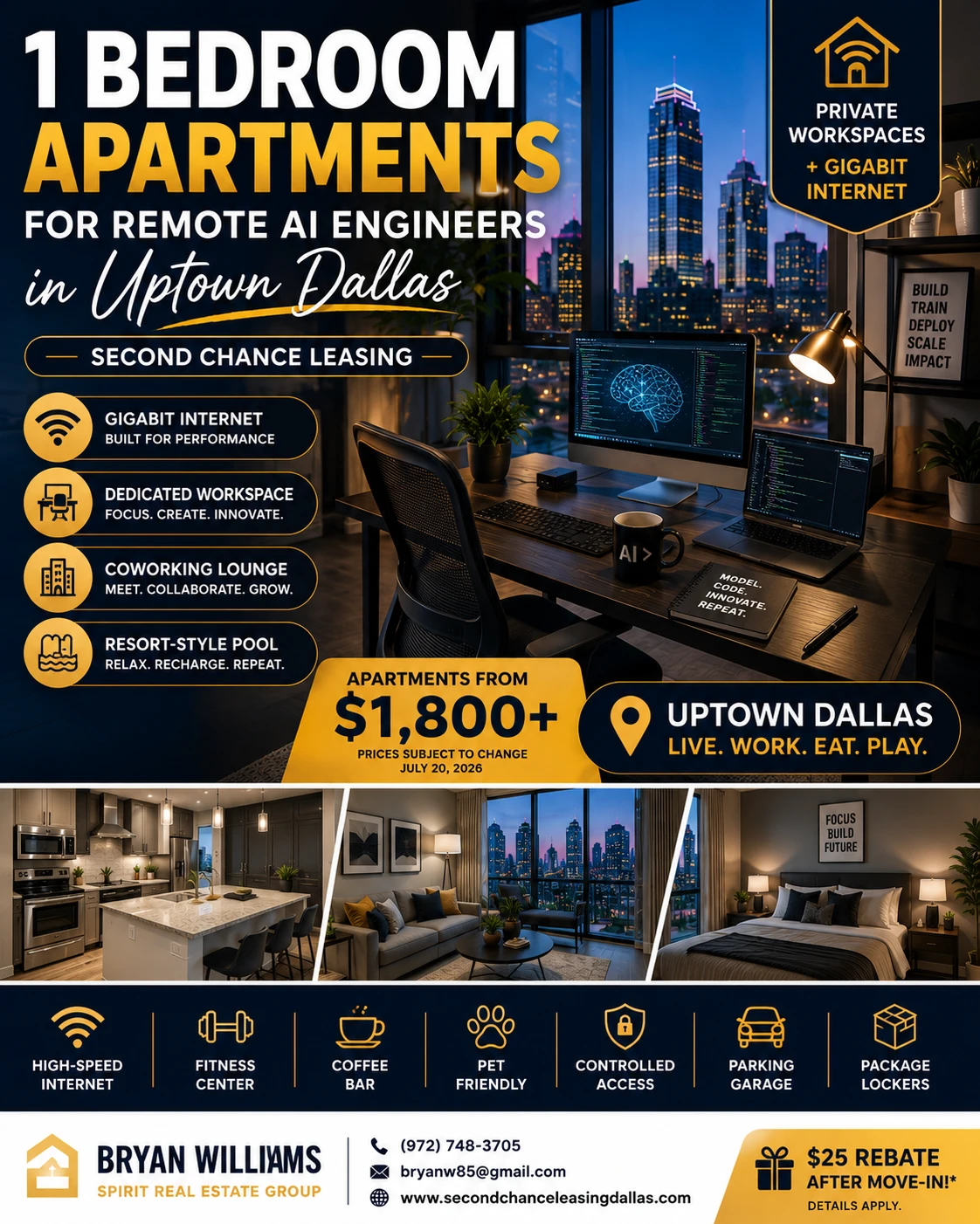 1 BEDROOM APARTMENTS FOR REMOTE AI ENGINEERS IN UPTOWN DALLAS | SECOND CHANCE LEASING | APARTMENTS FROM $1,800+ | PRIVATE WORKSPACES + GIGABIT INTERNET