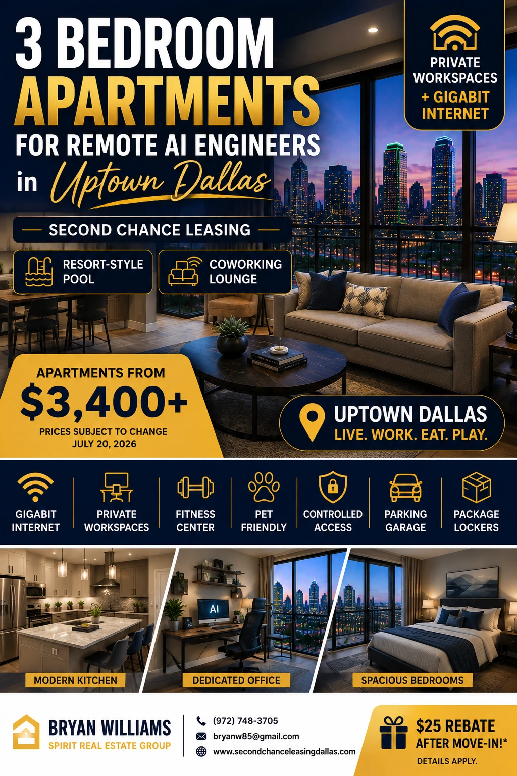 3 BEDROOM APARTMENTS FOR REMOTE AI ENGINEERS IN UPTOWN DALLAS | SECOND CHANCE LEASING | APARTMENTS FROM $3,400+ | PRIVATE WORKSPACES + GIGABIT INTERNET