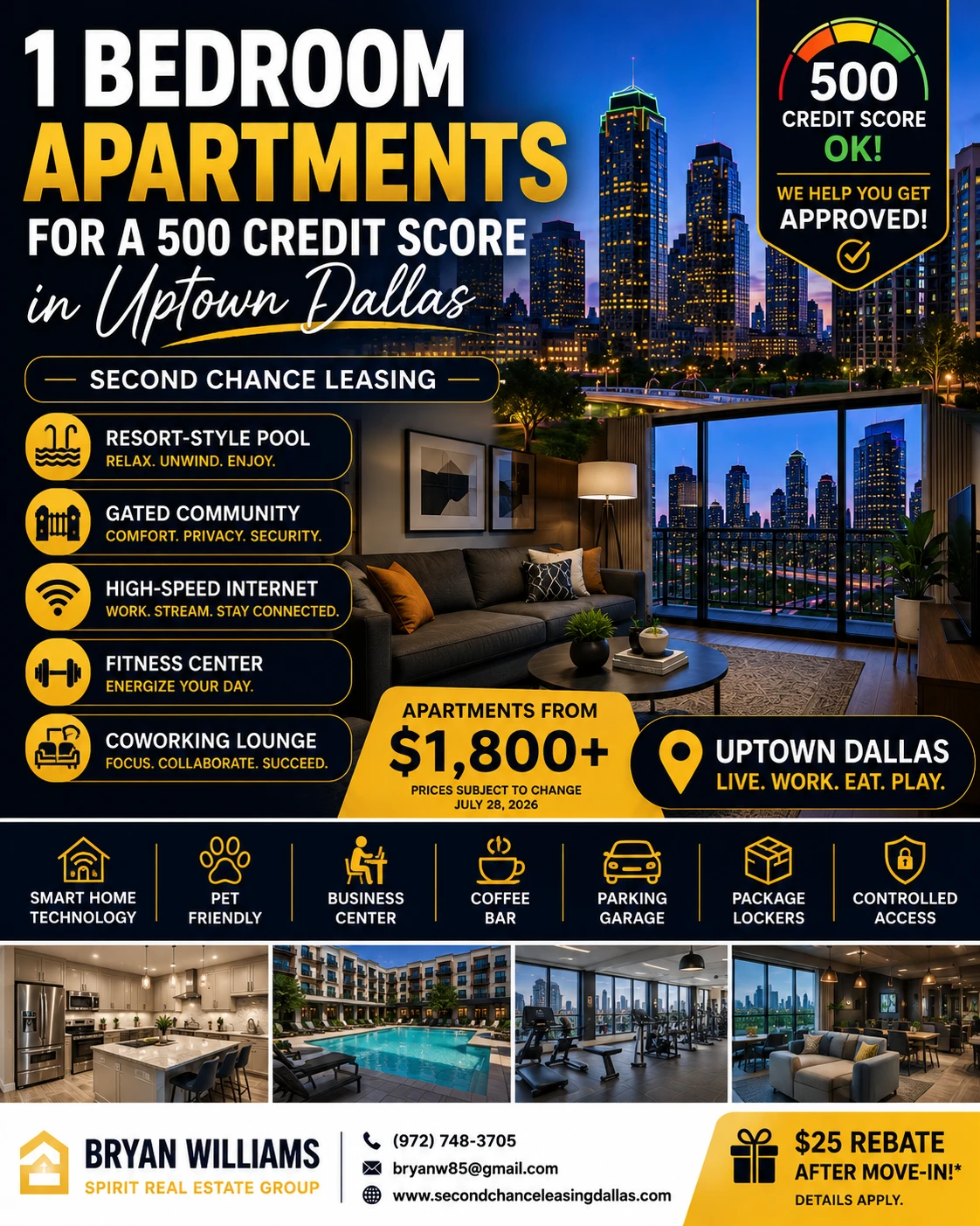 1 BEDROOM APARTMENTS FOR A 500 CREDIT SCORE IN UPTOWN DALLAS | SECOND CHANCE LEASING | APARTMENTS FROM $1,800+ | RESORT-STYLE POOL + GATED COMMUNITY