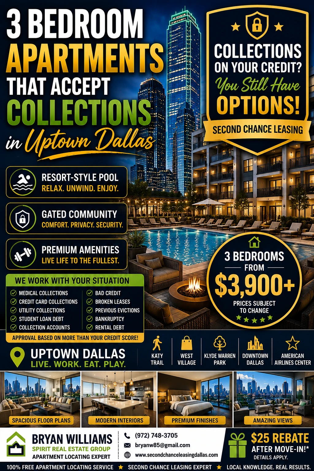 3 BEDROOM APARTMENTS THAT ACCEPT COLLECTIONS IN FRISCO, TX | SECOND CHANCE LEASING | APARTMENTS FROM $2,700+ | RESORT-STYLE POOL + ATTACHED GARAGES