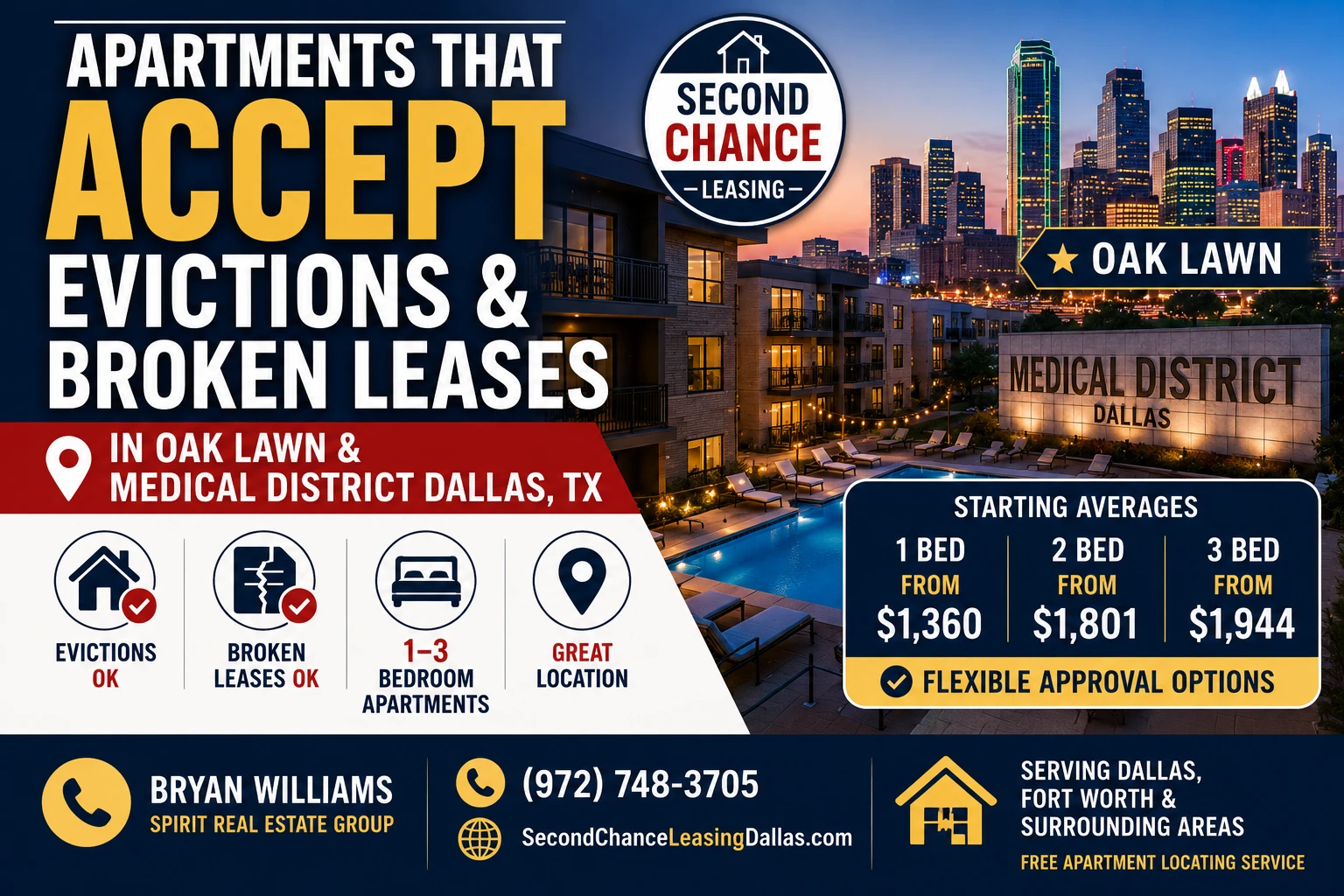APARTMENTS THAT ACCEPT EVICTIONS & BROKEN LEASES IN OAK LAWN & MEDICAL DISTRICT DALLAS, TX | SECOND CHANCE LEASING | 1–3 BEDROOM APARTMENTS | FLEXIBLE APPROVAL OPTIONS