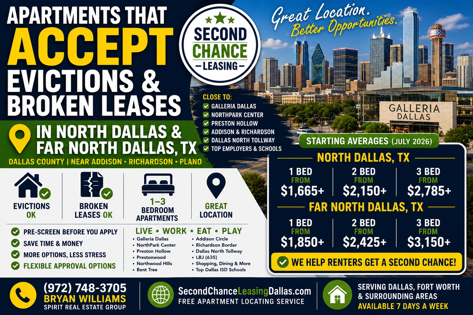 APARTMENTS THAT ACCEPT EVICTIONS & BROKEN LEASES IN NORTH DALLAS & FAR NORTH DALLAS, TX | SECOND CHANCE LEASING | 1–3 BEDROOM APARTMENTS | FLEXIBLE APPROVAL OPTIONS
