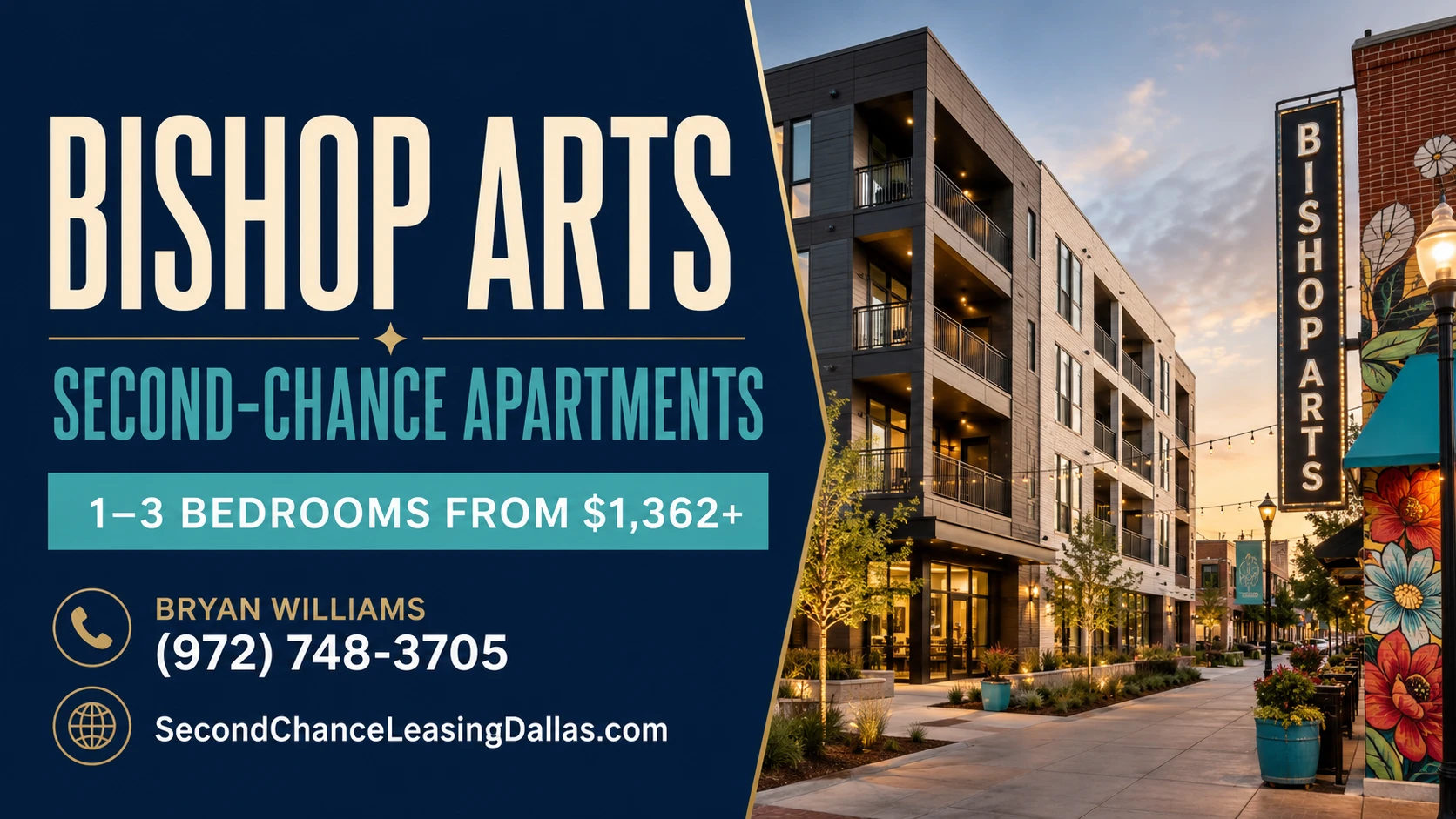 LUXURY RENT, IMPERFECT RENTAL HISTORY? SECOND-CHANCE APARTMENTS IN BISHOP ARTS | 1–3 BEDROOM APARTMENTS FROM $1,362+ | WALKABLE DINING + LUXURY AMENITIES