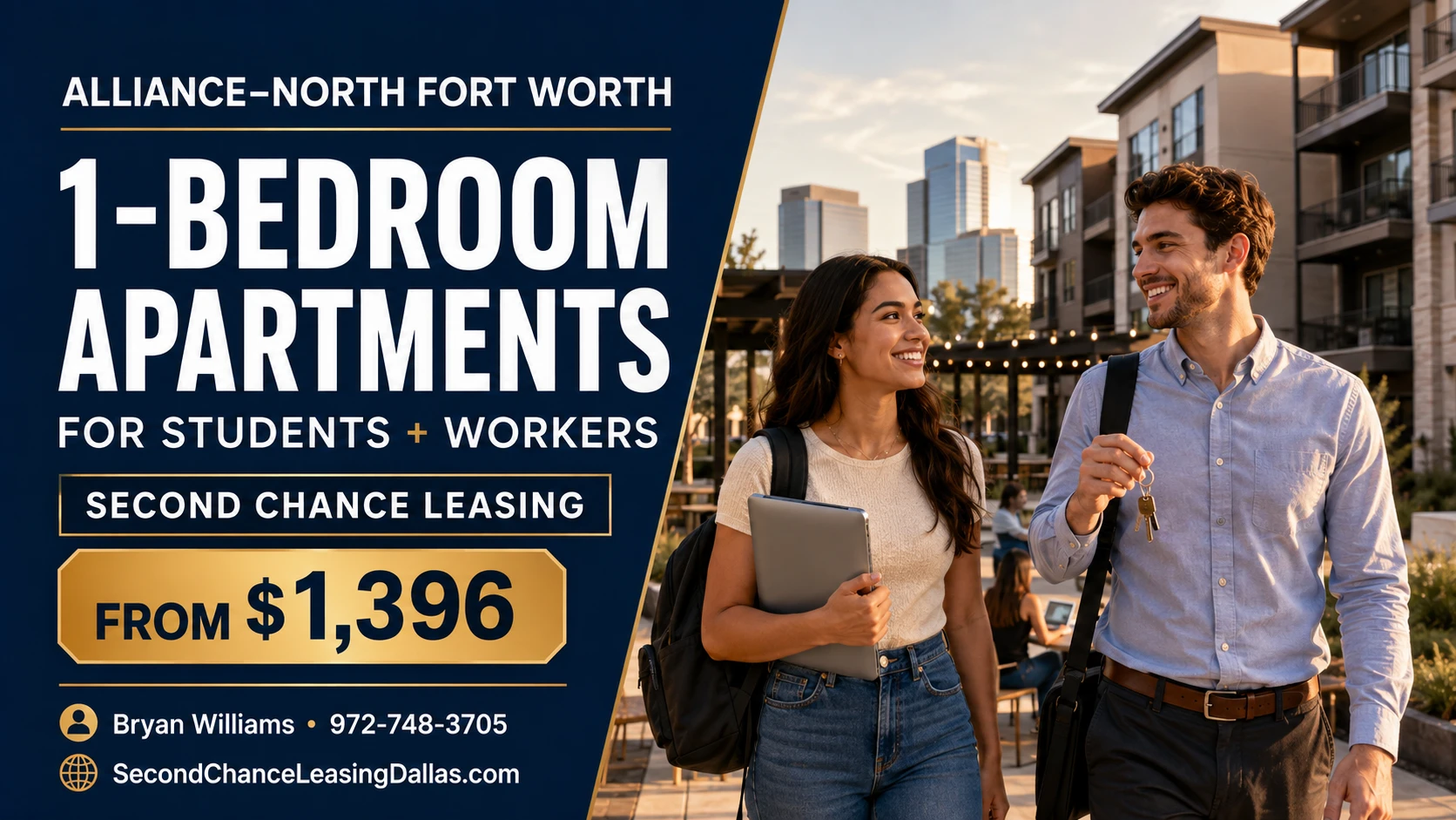 Alliance–North Fort Worth Second Chance Apartments | 1-Bedroom Apartments From $1,396 | Study Spaces + Package Lockers