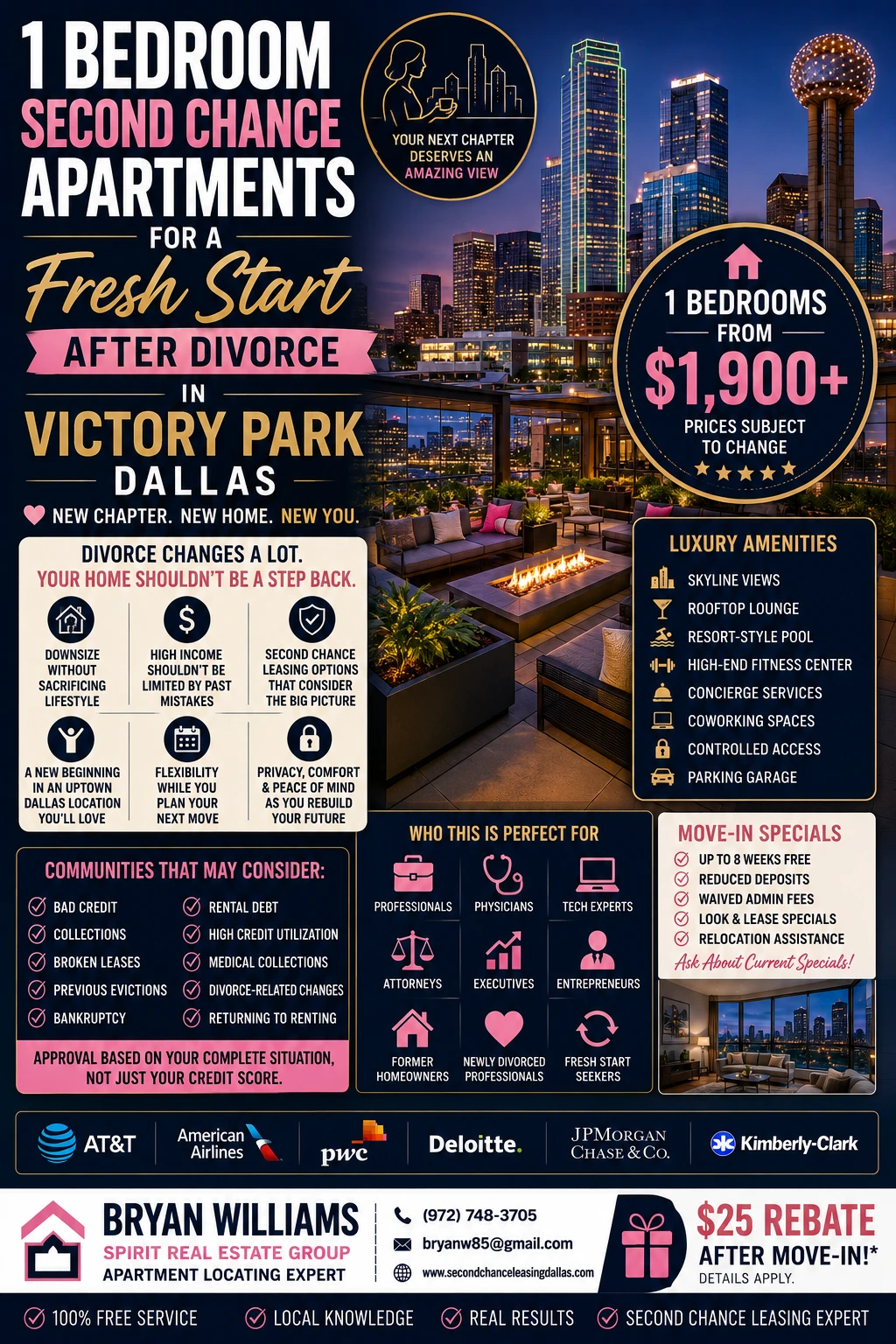 1 BEDROOM SECOND CHANCE APARTMENTS FOR A FRESH START AFTER DIVORCE IN VICTORY PARK DALLAS | FROM $1,900+ | SKYLINE VIEWS + ROOFTOP LOUNGE