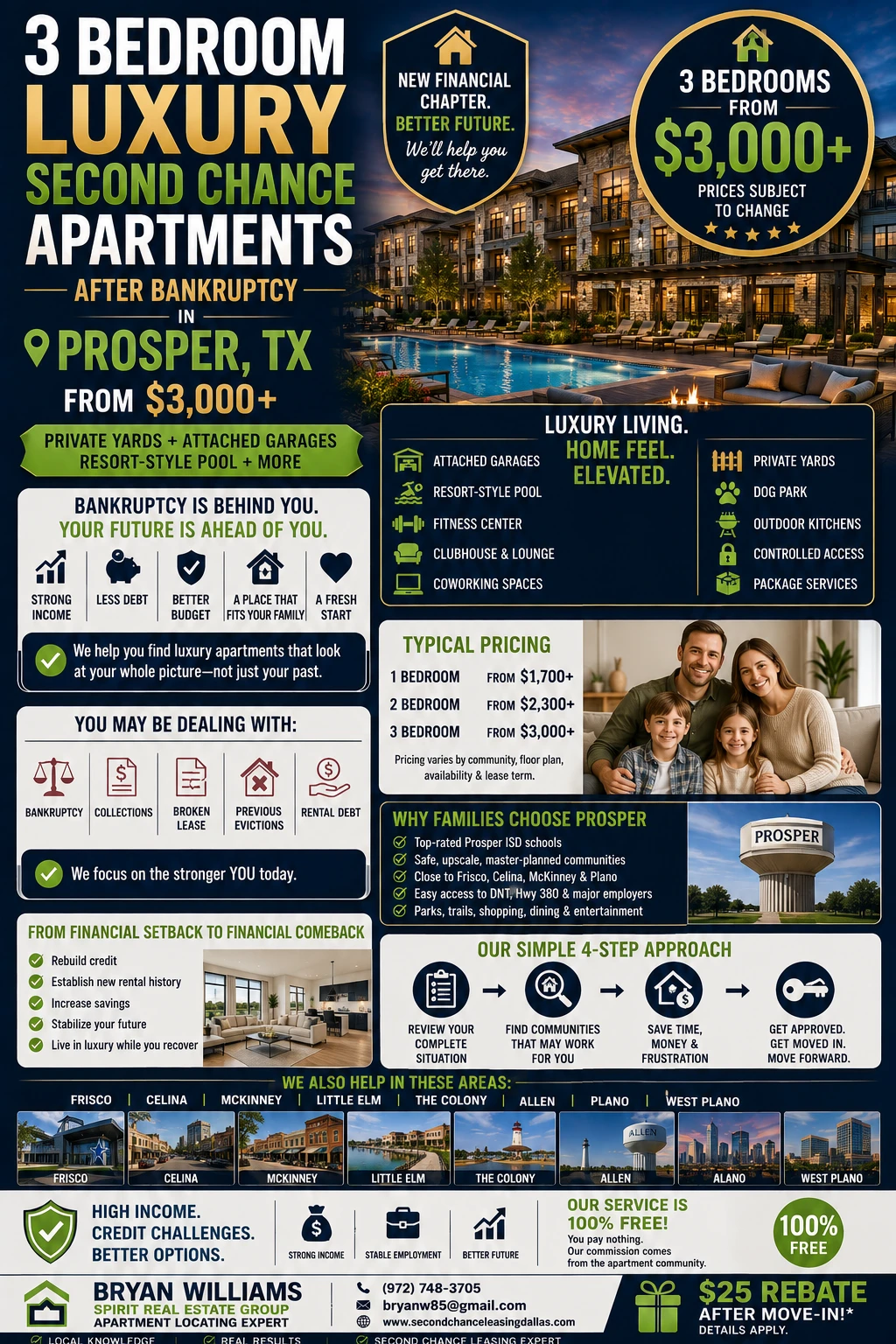 3 BEDROOM LUXURY SECOND CHANCE APARTMENTS AFTER BANKRUPTCY IN PROSPER, TX | FROM $3,000+ | PRIVATE YARDS + ATTACHED GARAGES