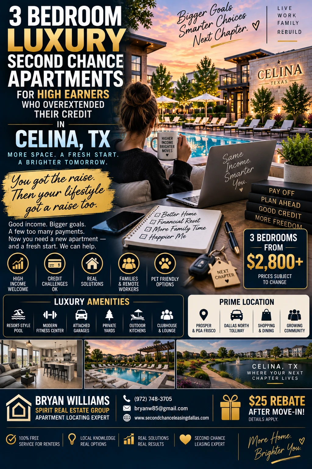 3 BEDROOM LUXURY SECOND CHANCE APARTMENTS FOR HIGH EARNERS WHO OVEREXTENDED THEIR CREDIT IN CELINA, TX | FROM $2,800+ | PRIVATE YARDS + ATTACHED GARAGES