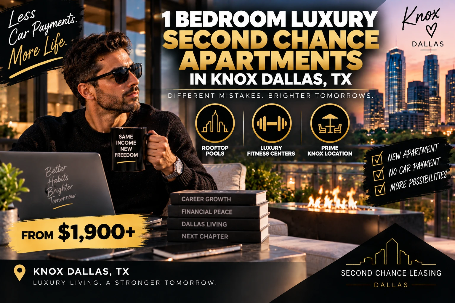 1 BEDROOM LUXURY SECOND CHANCE APARTMENTS FOR HIGH EARNERS RECOVERING FROM A CAR REPOSSESSION IN KNOX DALLAS | FROM $1,900+ | ROOFTOP POOLS + LUXURY FITNESS CENTERS