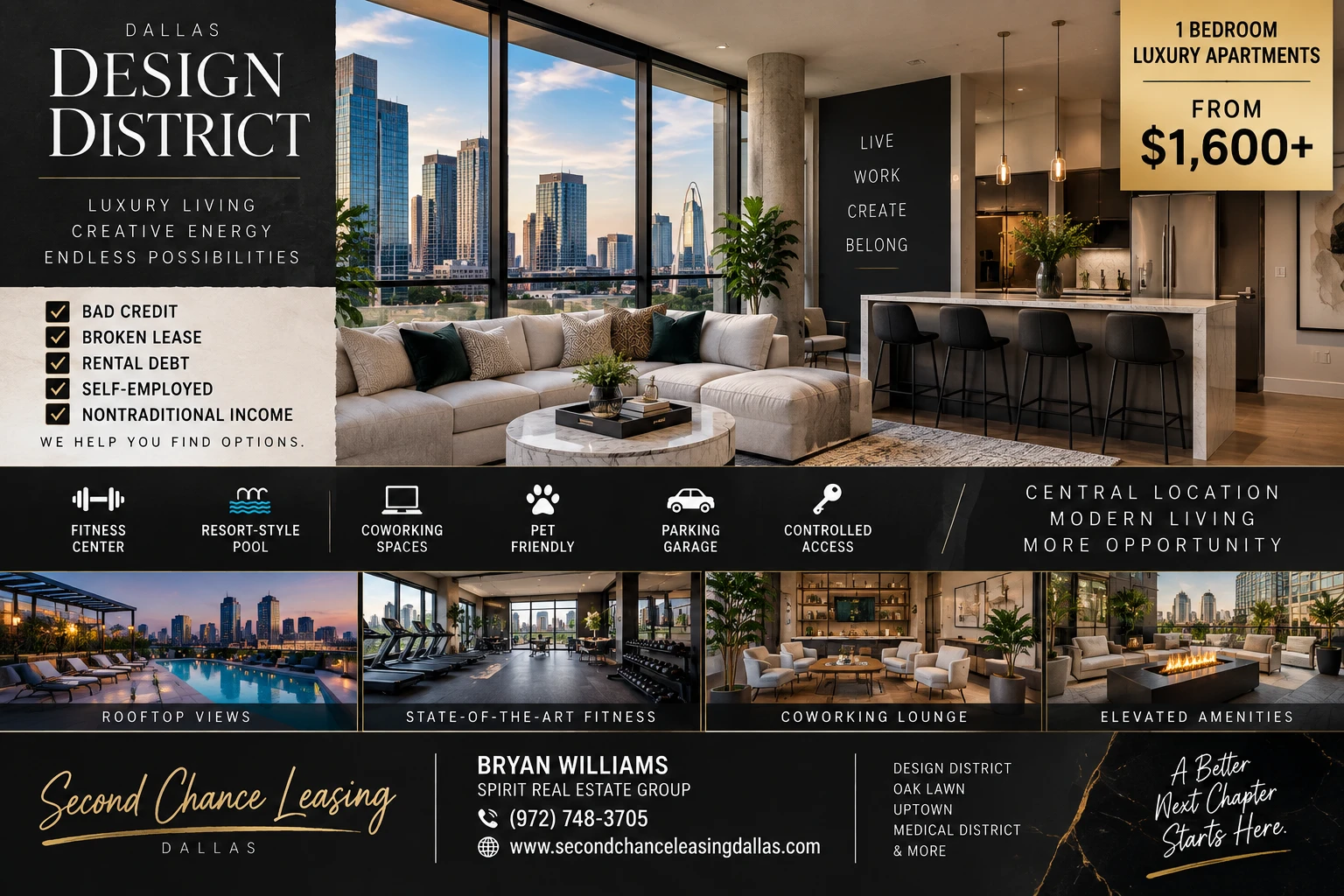 LUXURY SECOND CHANCE APARTMENTS FOR SELF-EMPLOYED RENTERS IN THE DALLAS DESIGN DISTRICT | FROM $1,600+ | BAD CREDIT + NONTRADITIONAL INCOME