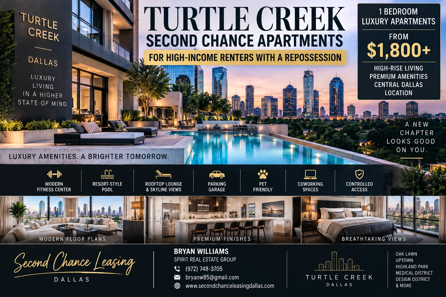 1 BEDROOM LUXURY SECOND CHANCE APARTMENTS FOR HIGH-INCOME RENTERS WITH A REPOSSESSION IN TURTLE CREEK DALLAS | FROM $1,800+ | HIGH-RISE LIVING + CENTRAL DALLAS LOCATION