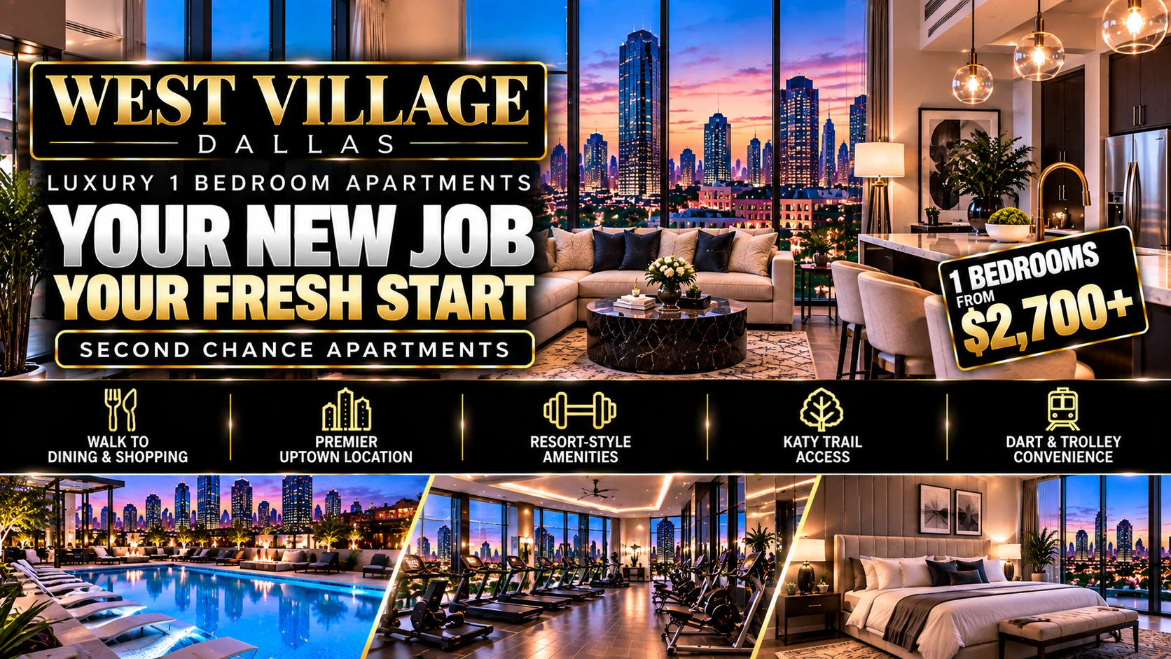 WEST VILLAGE DALLAS SECOND CHANCE APARTMENTS FOR PROFESSIONALS WITH A NEW HIGH-PAYING JOB | BAD CREDIT + BIG SALARY INCREASE | LUXURY 1 BEDROOMS