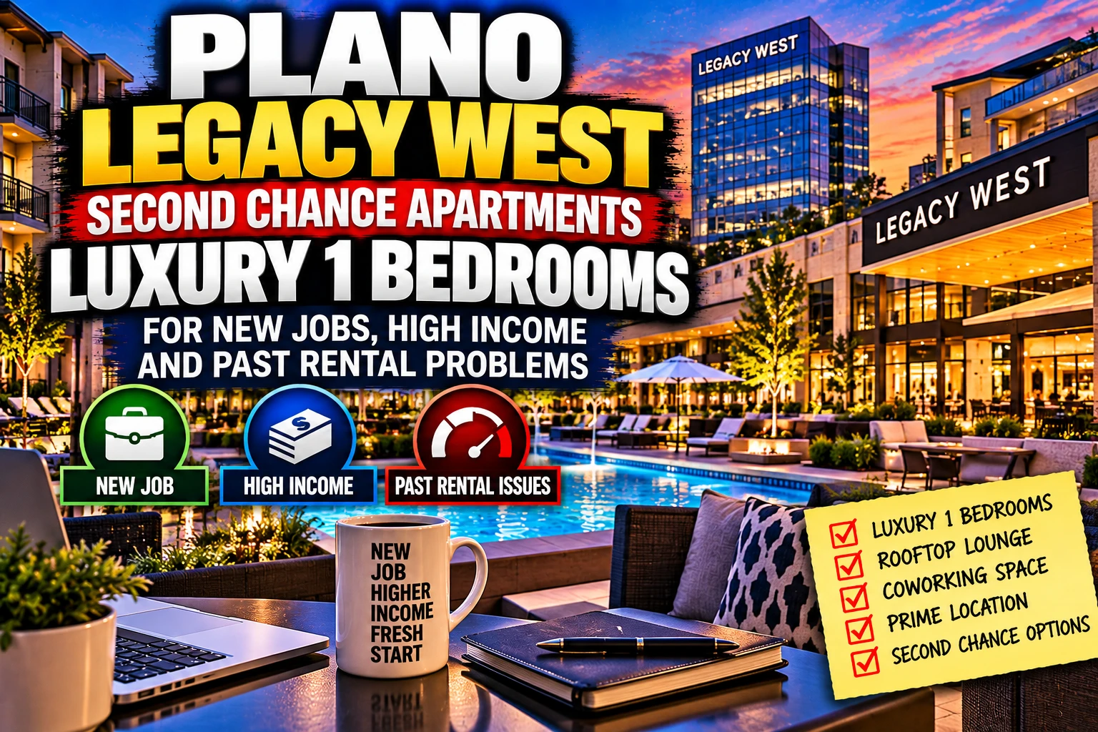 PLANO LEGACY WEST SECOND CHANCE APARTMENTS | LUXURY 1 BEDROOMS FOR NEW JOBS, HIGH INCOME & PAST RENTAL PROBLEMS