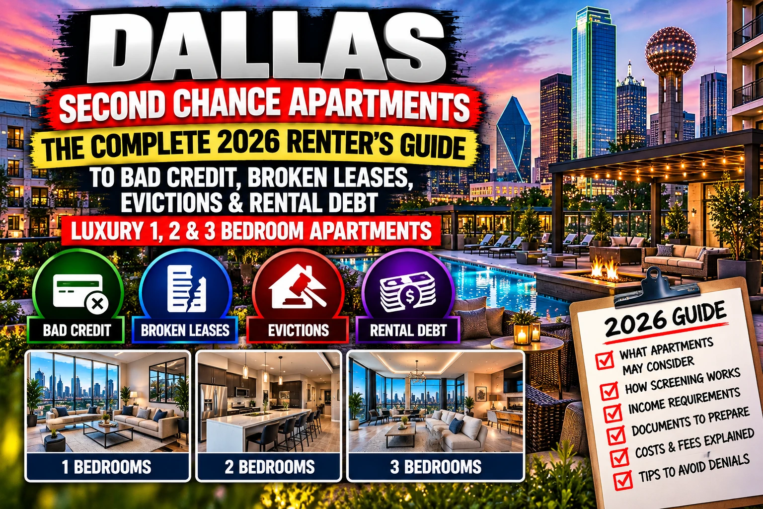 DALLAS SECOND CHANCE APARTMENTS 2026 | THE COMPLETE RENTER'S GUIDE TO BAD CREDIT, BROKEN LEASES, EVICTIONS & RENTAL DEBT | LUXURY 1, 2 & 3 BEDROOM APARTMENTS