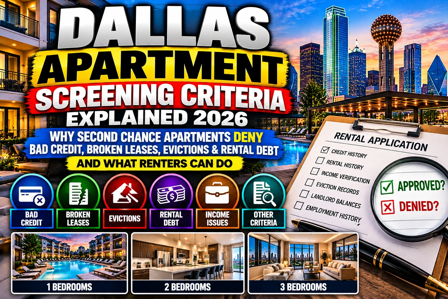 DALLAS APARTMENT SCREENING CRITERIA EXPLAINED 2026 | WHY SECOND CHANCE APARTMENTS DENY BAD CREDIT, BROKEN LEASES, EVICTIONS & RENTAL DEBT — AND WHAT RENTERS CAN DO