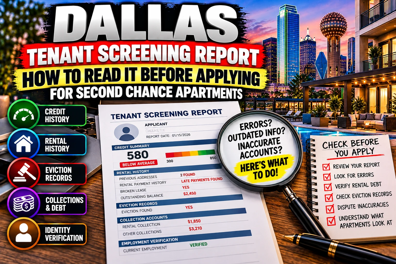 DALLAS TENANT SCREENING REPORTS 2026 | HOW TO FIND ERRORS, CHECK EVICTIONS & RENTAL DEBT BEFORE APPLYING FOR SECOND CHANCE APARTMENTS