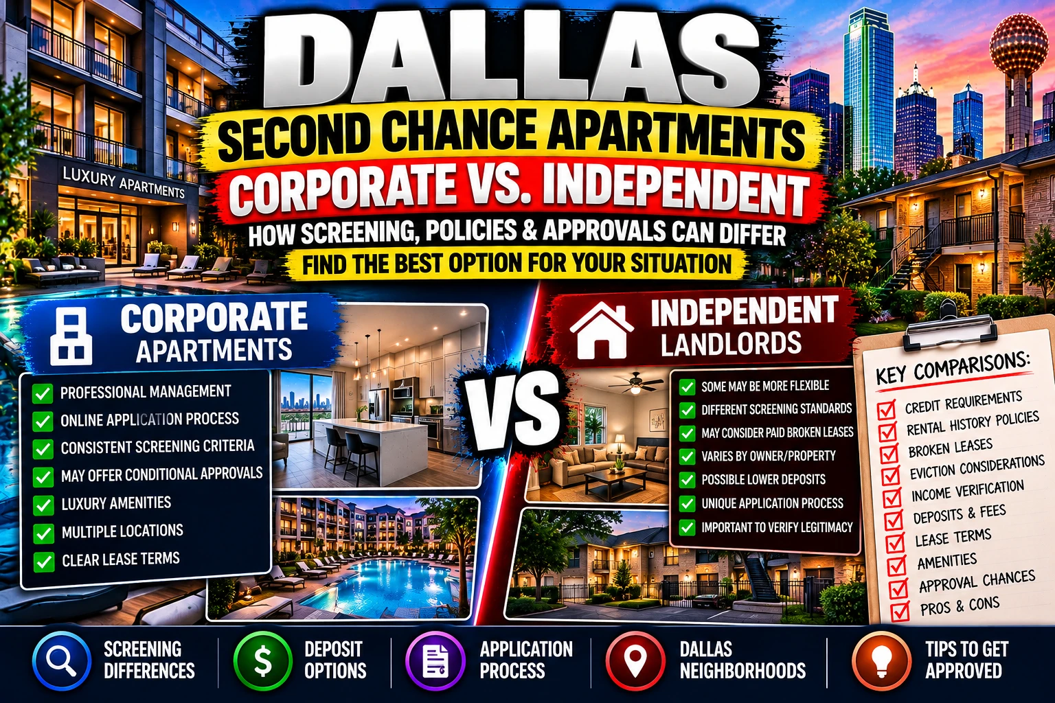 DALLAS SECOND CHANCE APARTMENTS 2026 | CORPORATE APARTMENTS VS. INDEPENDENT LANDLORDS — WHICH IS BETTER FOR BAD CREDIT, BROKEN LEASES & EVICTIONS?
