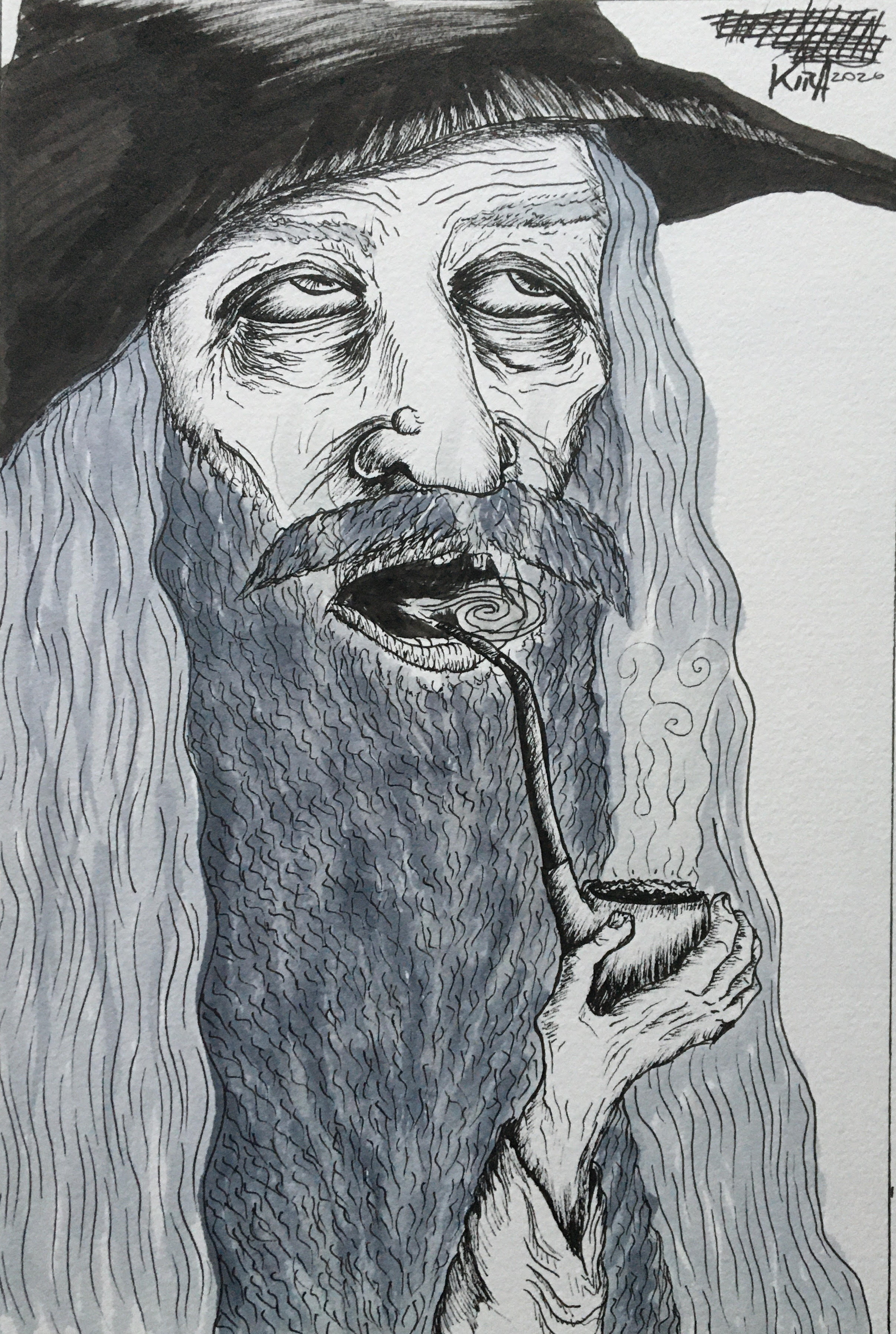 Drawing of a wizard smoking a pipe