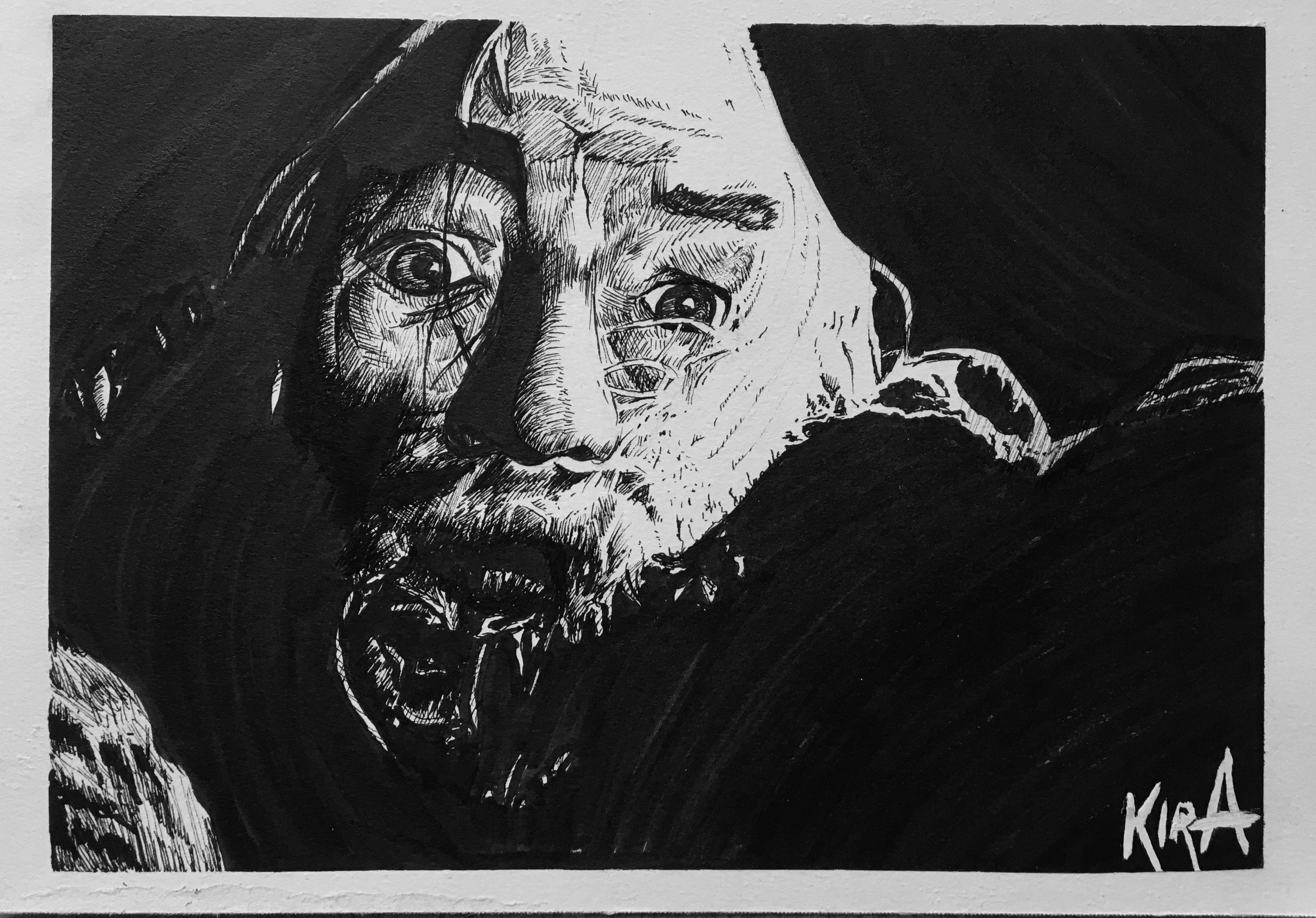 Drawing of Gandalf the Grey in distress