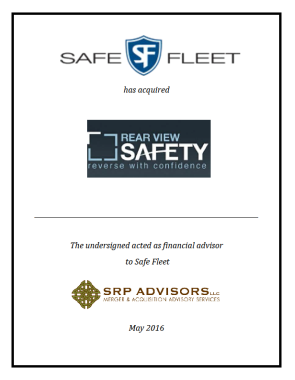 SRP Advisors, LLC Represents Safe Fleet in Acquisition of Rear View Safety