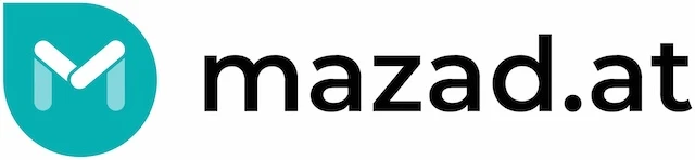 Logo of mazad.at with a stylized letter 'M' in a teal circle followed by the lowercase brand name 'mazad.at' in black font.