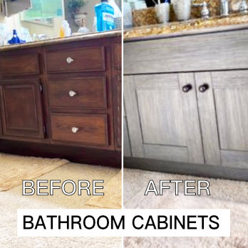 Before and after of refaced bathroom cabinets