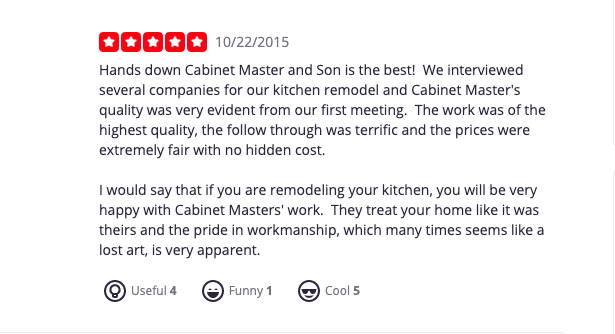 Positive review of a cabinet refacing company