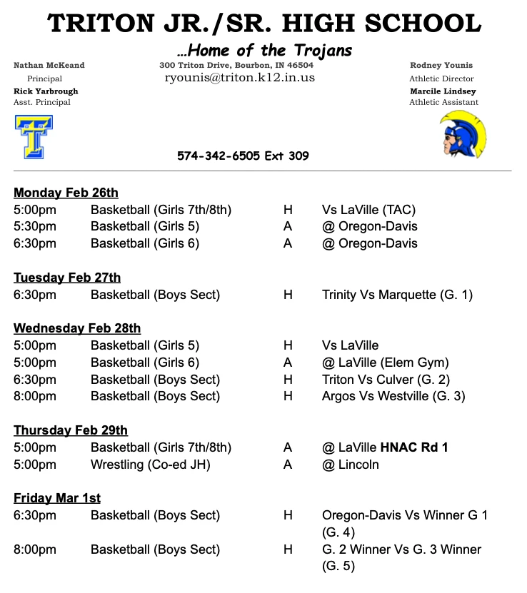 Athletic Events - Feb. 26 - Mar. 2, 2024