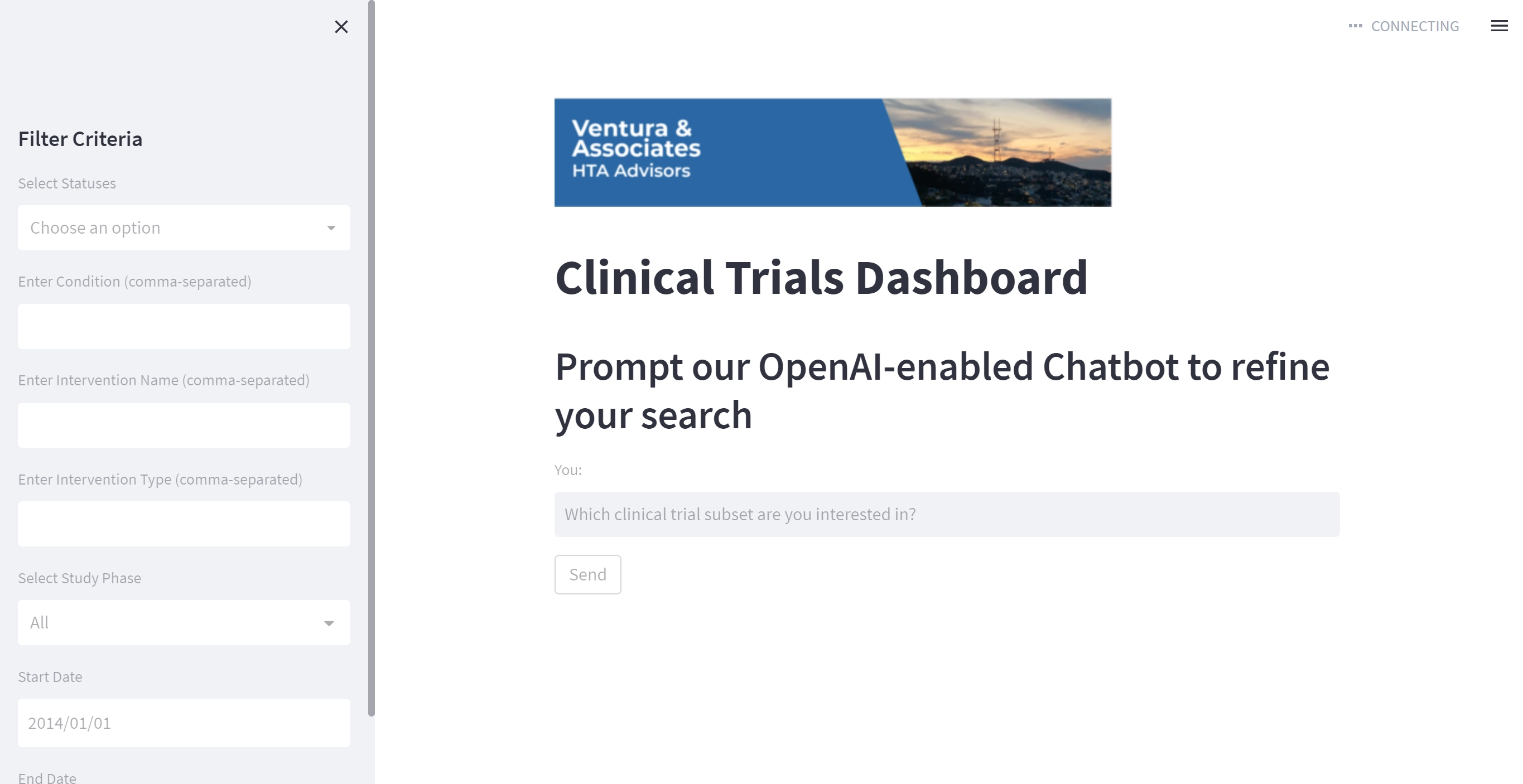 Ventura & Associates HTA Advisors Launches an AI-enabled Dashboard for Clinical Trial Development in the Life Sciences Industry