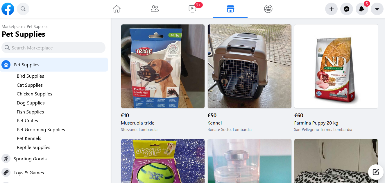 Facebook Marketplace search results