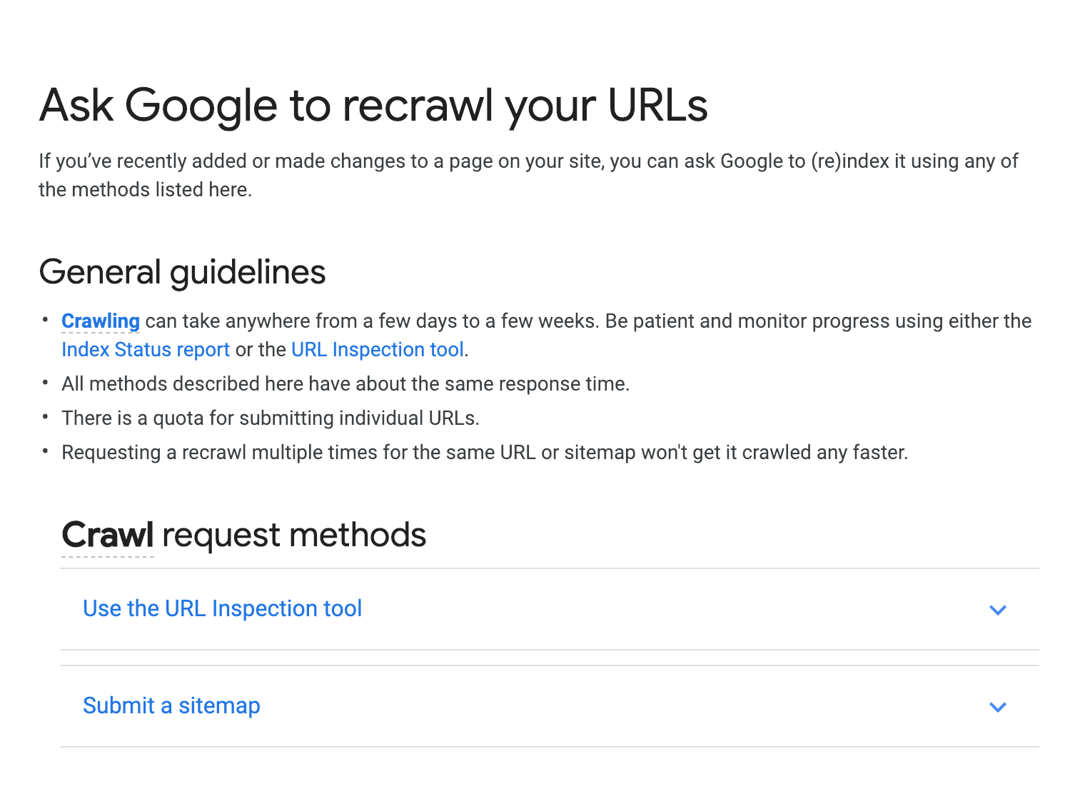 Screenshot on Asking Google to Recrawl your URLs.