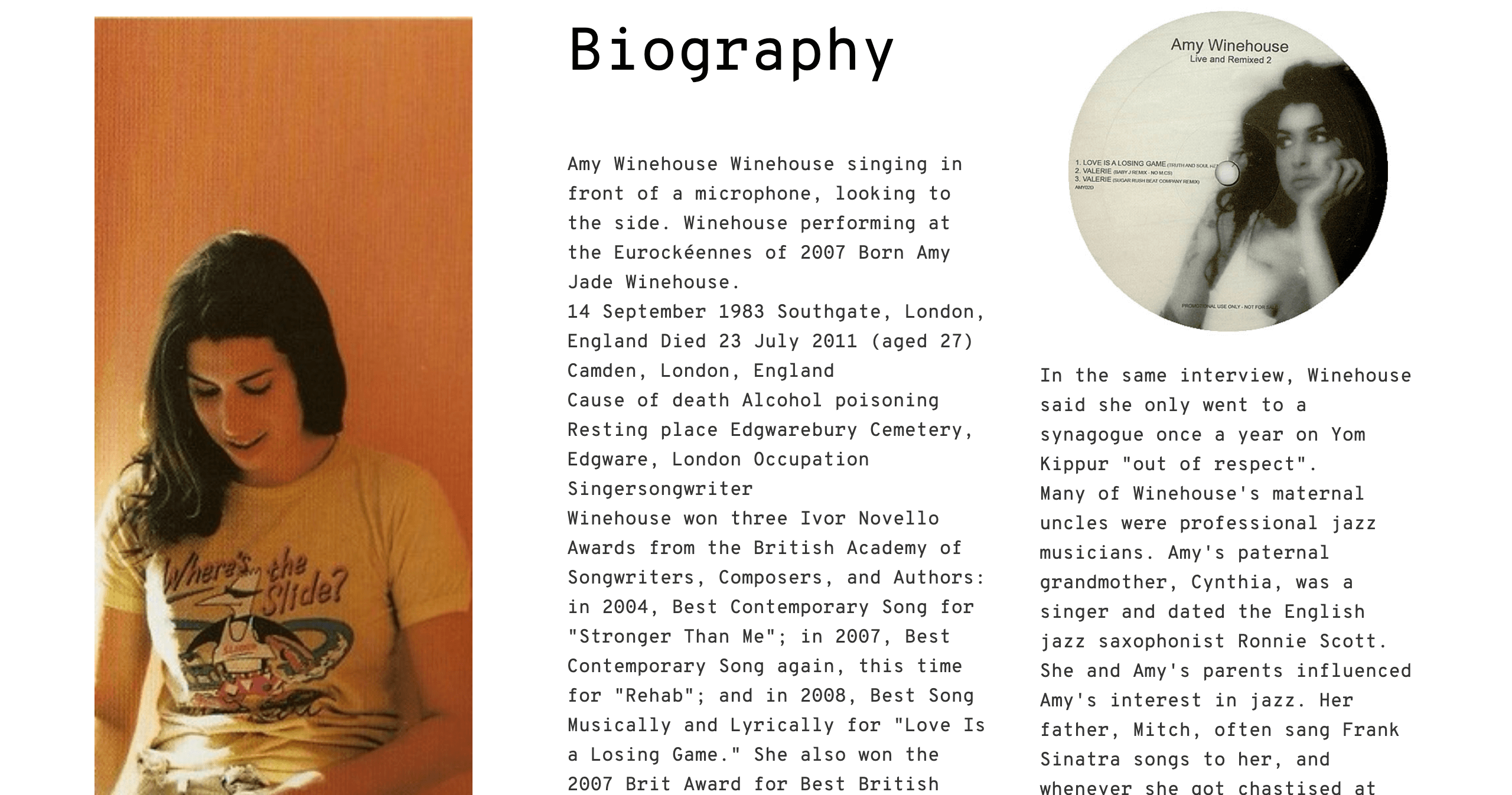 artist biography website