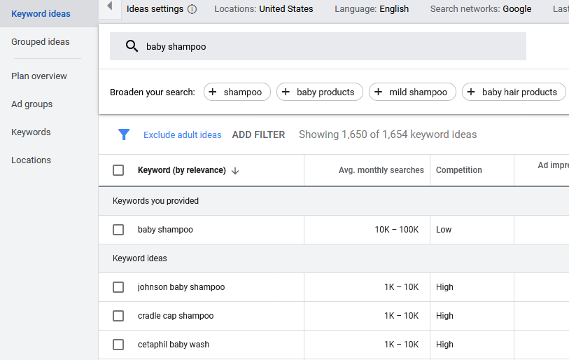 Keyword planner from Google for keyword research