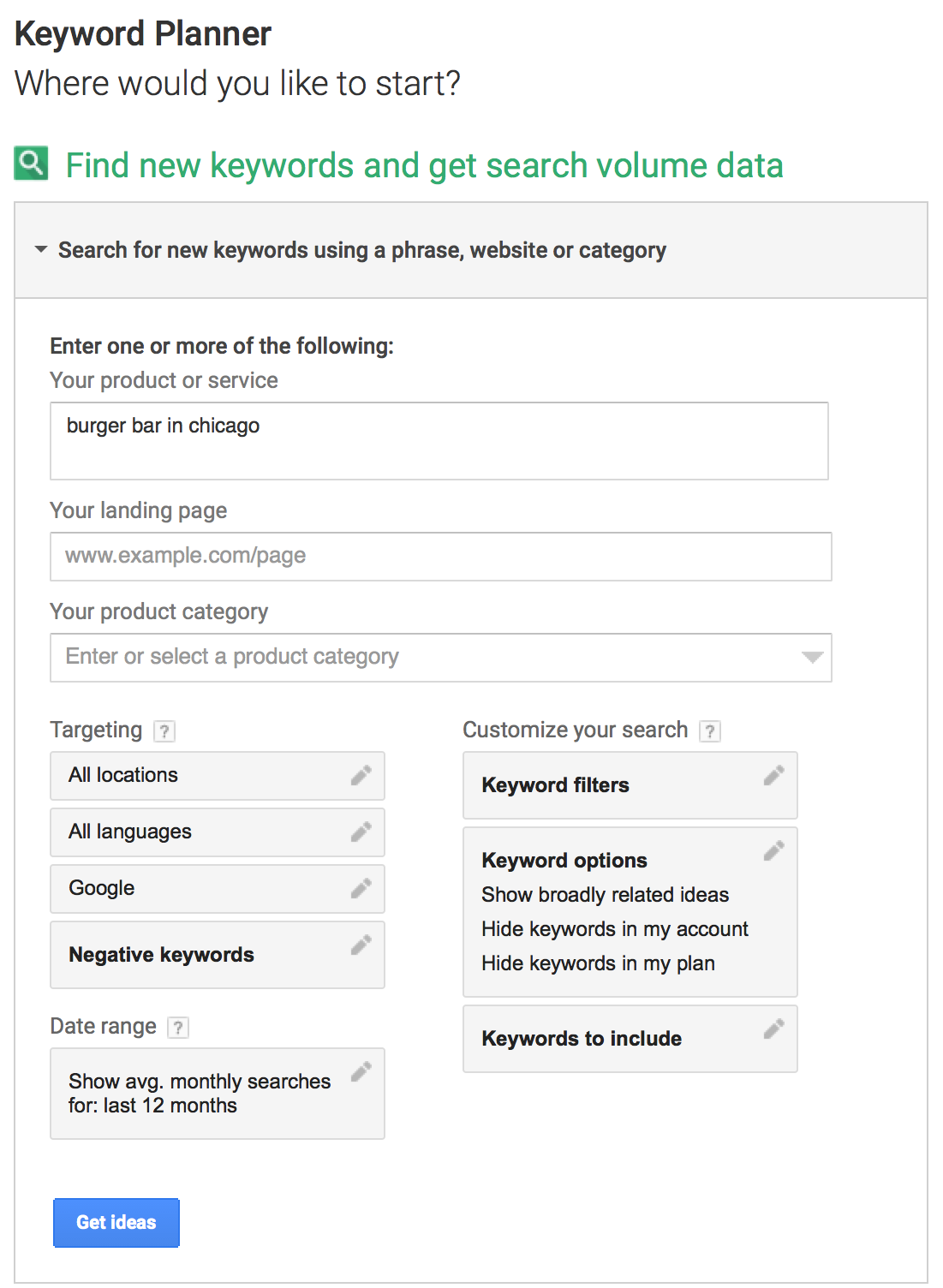 Keyword Planner - Step 1