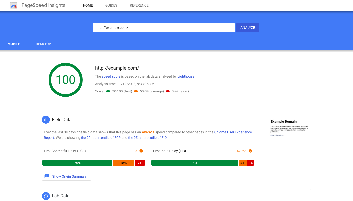 pagespeed insights-Google