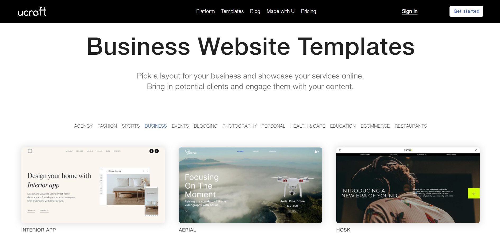 Ucraft website templates for businesses 